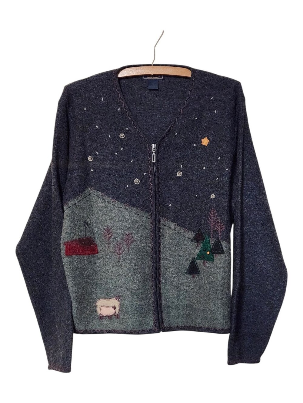 Vintage Woolrich 100% Wool Winter Scene Zip-Up Cardigan Sweater Large - Picture 9 of 9